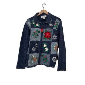 Tiara International Christmas Collection Womens Embellished Cardigan Size XL